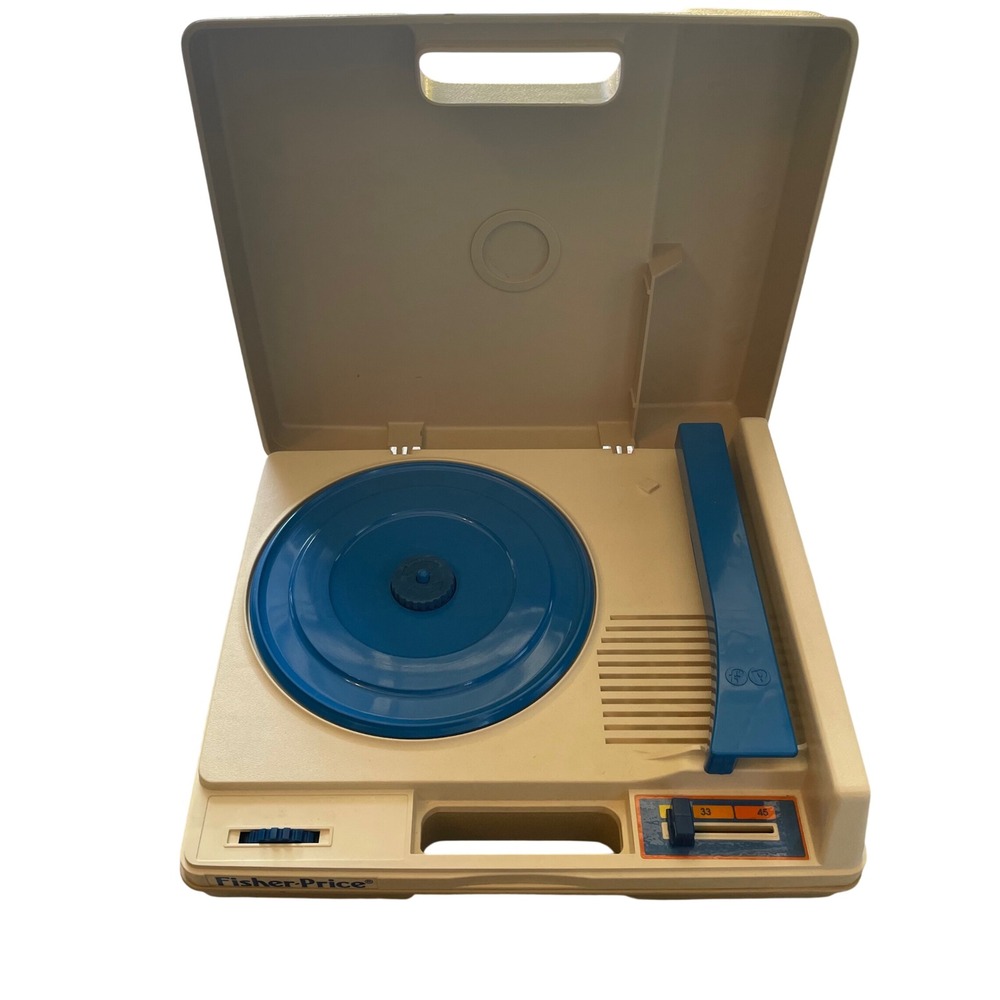 1978 Fisher Price 825 Record Player Portable Toy Turntable 33 45 RPM Cream Blue